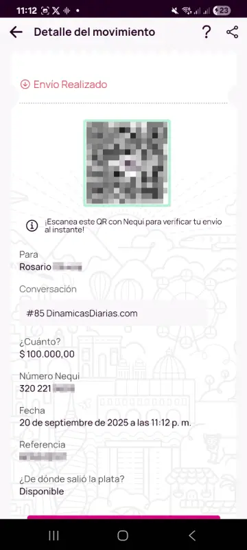 Comprobante de pago a un ganador