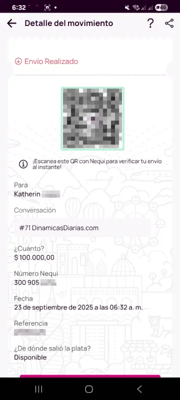 Comprobante de pago a un ganador