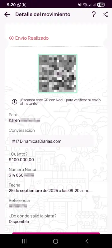 Comprobante de pago a un ganador