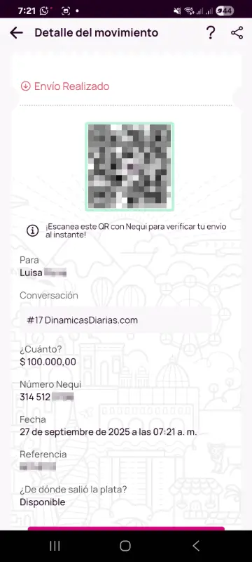 Comprobante de pago a un ganador