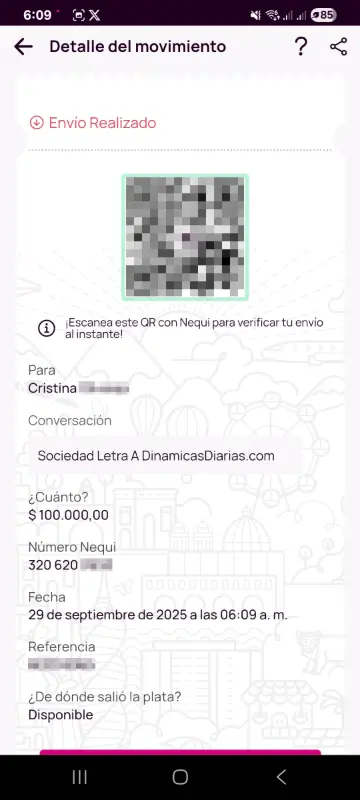 Comprobante de pago a un ganador