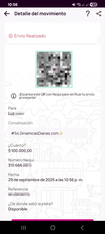 Comprobante de pago a un ganador