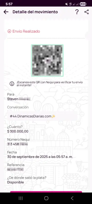 Comprobante de pago a un ganador