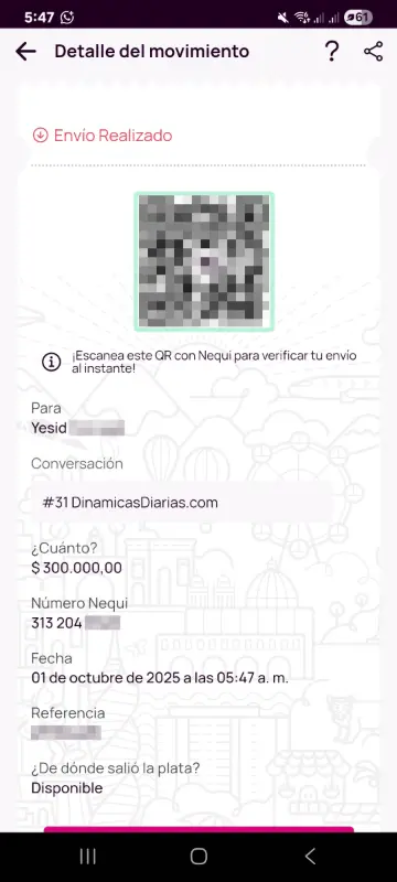 Comprobante de pago a un ganador