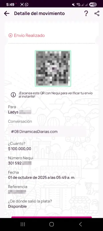 Comprobante de pago a un ganador