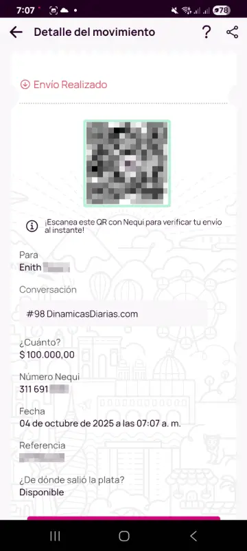 Comprobante de pago a un ganador