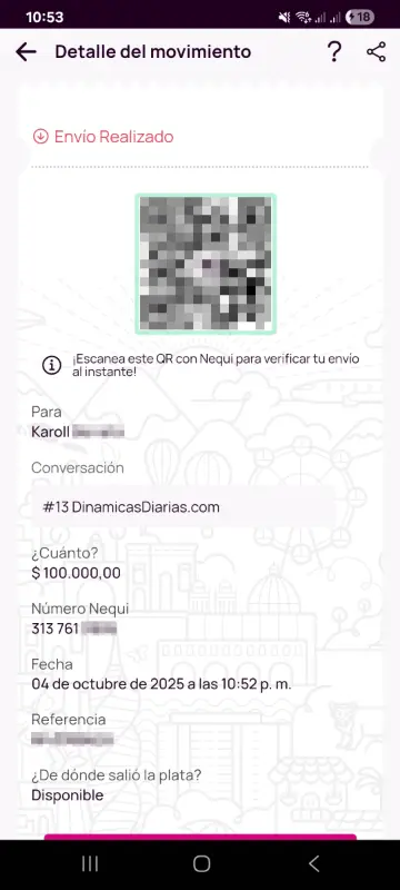 Comprobante de pago a un ganador