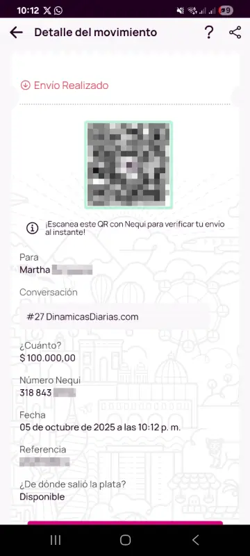 Comprobante de pago a un ganador