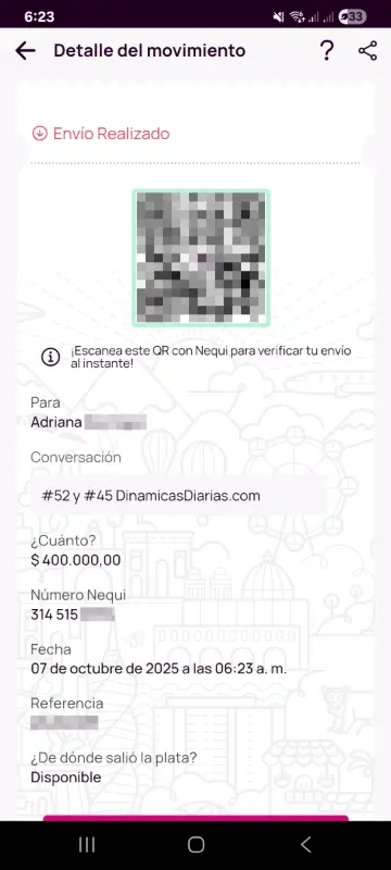 Comprobante de pago a un ganador