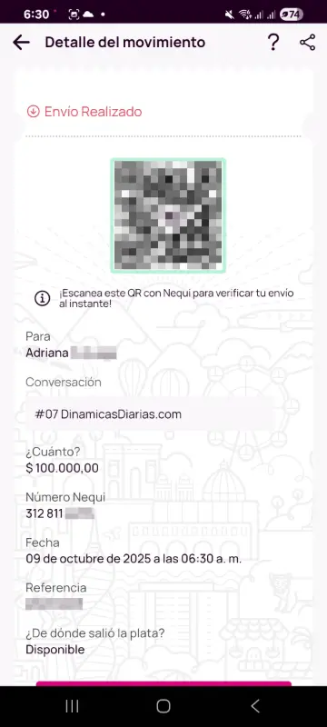 Comprobante de pago a un ganador