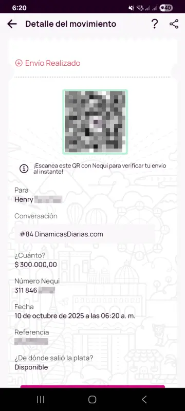 Comprobante de pago a un ganador
