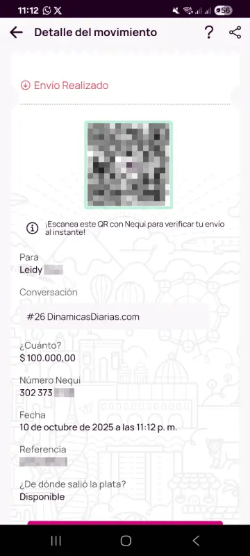 Comprobante de pago a un ganador