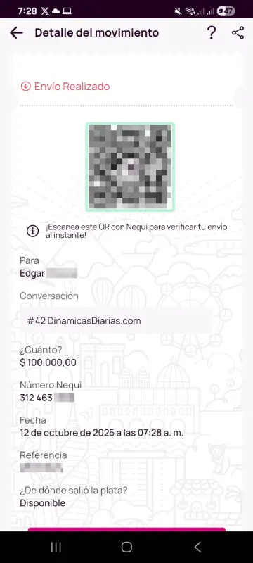 Comprobante de pago a un ganador