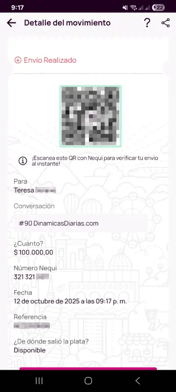 Comprobante de pago a un ganador