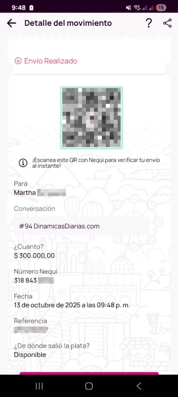 Comprobante de pago a un ganador