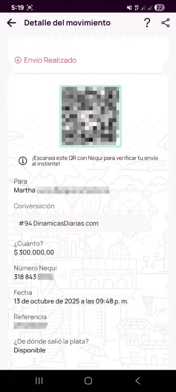 Comprobante de pago a un ganador