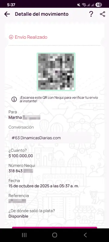 Comprobante de pago a un ganador