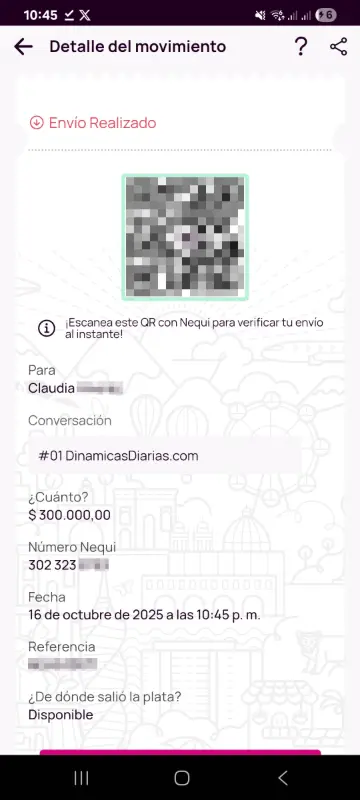 Comprobante de pago a un ganador