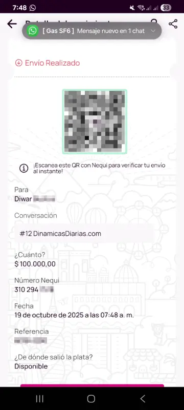 Comprobante de pago a un ganador