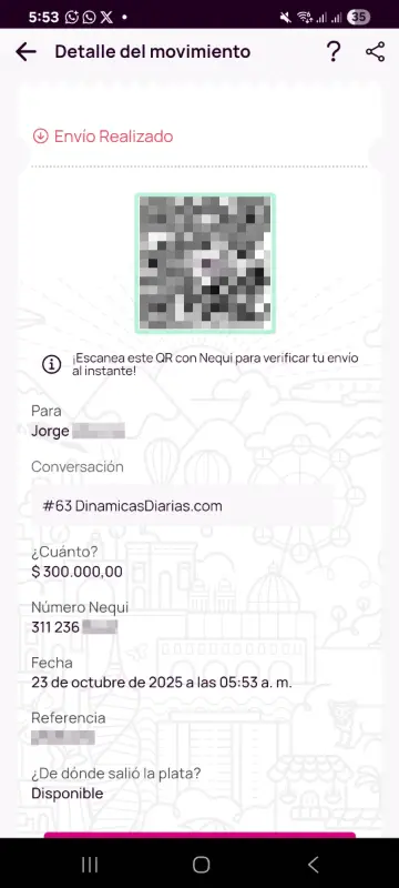 Comprobante de pago a un ganador