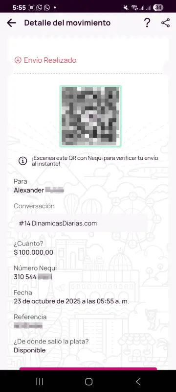 Comprobante de pago a un ganador