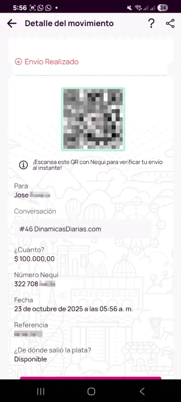 Comprobante de pago a un ganador