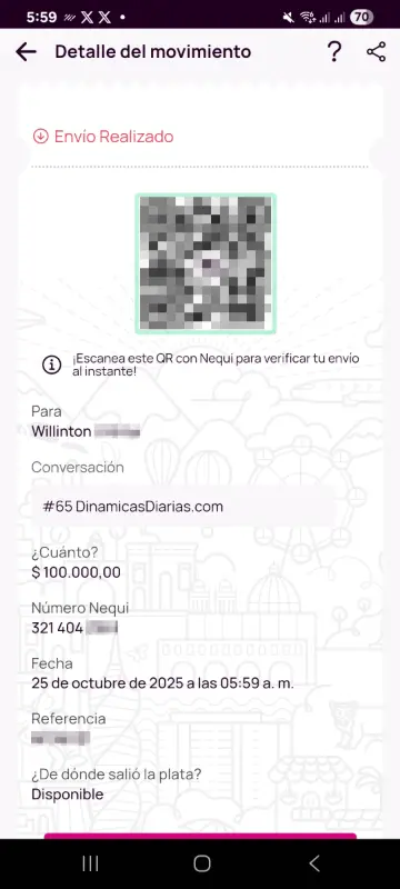 Comprobante de pago a un ganador
