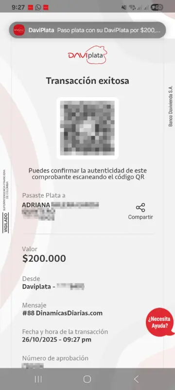 Comprobante de pago a un ganador
