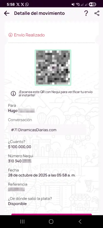 Comprobante de pago a un ganador