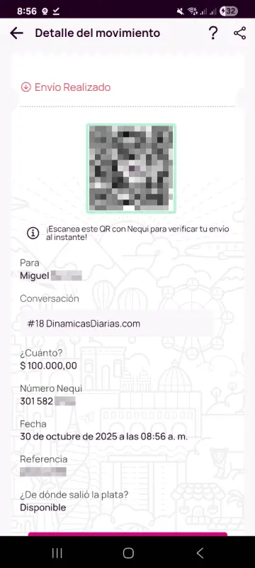 Comprobante de pago a un ganador