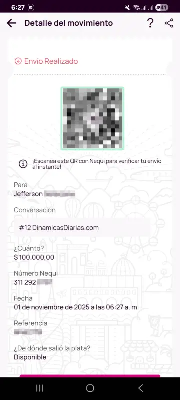 Comprobante de pago a un ganador