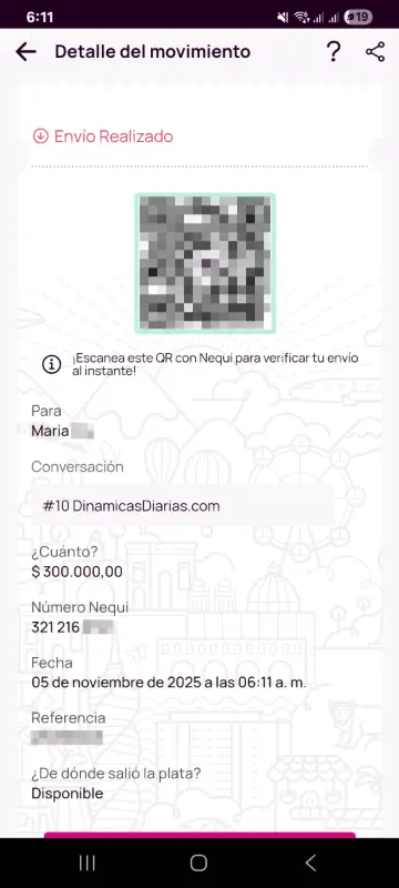 Comprobante de pago a un ganador