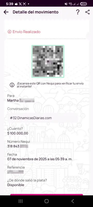 Comprobante de pago a un ganador