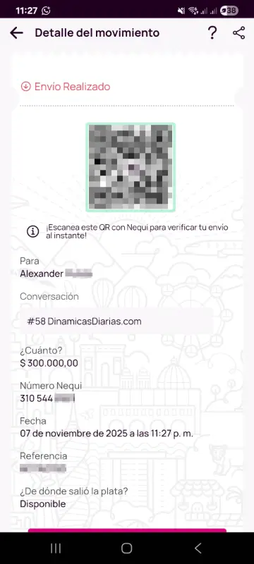 Comprobante de pago a un ganador