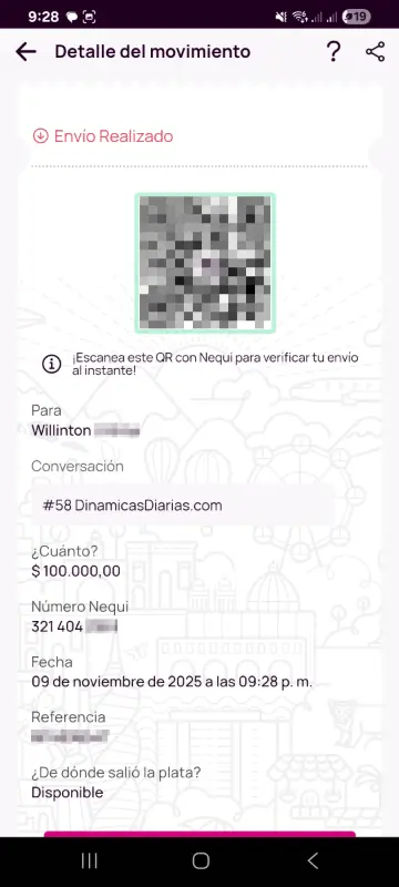 Comprobante de pago a un ganador