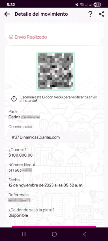 Comprobante de pago a un ganador
