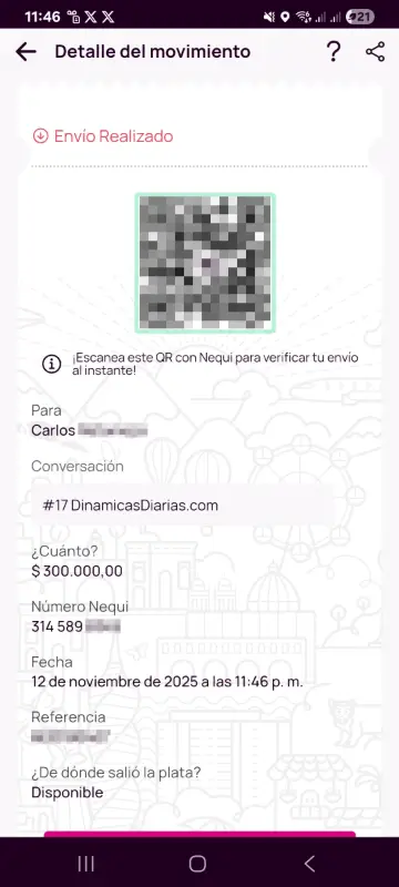 Comprobante de pago a un ganador