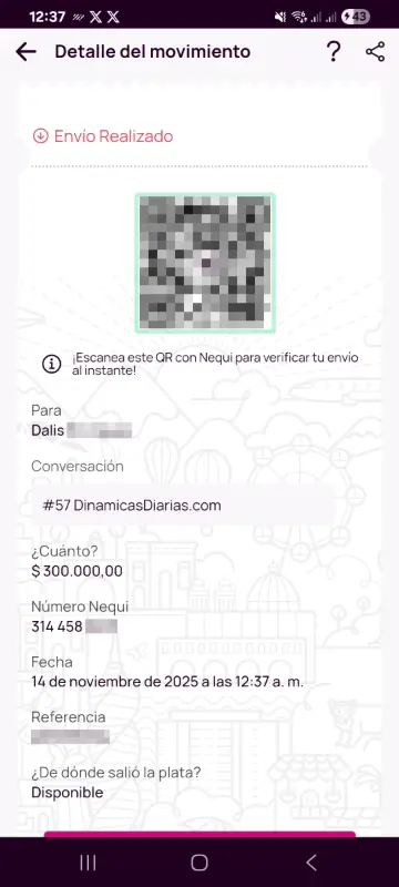Comprobante de pago a un ganador