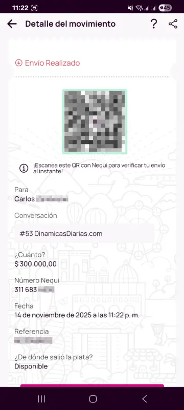 Comprobante de pago a un ganador