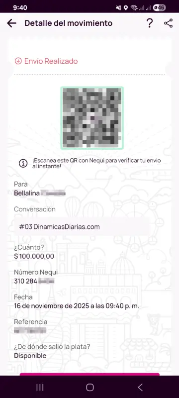 Comprobante de pago a un ganador