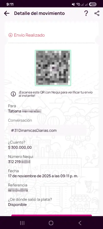 Comprobante de pago a un ganador