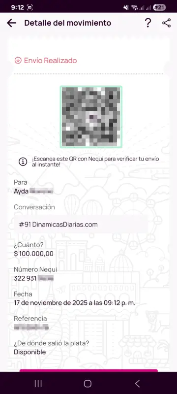 Comprobante de pago a un ganador