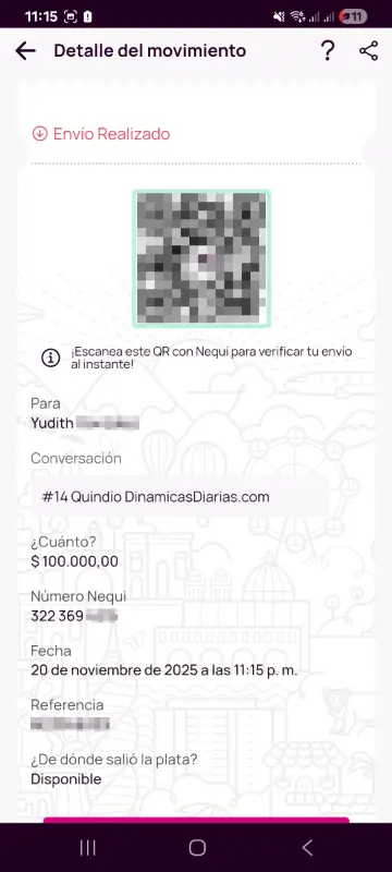 Comprobante de pago a un ganador