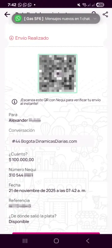Comprobante de pago a un ganador