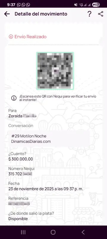 Comprobante de pago a un ganador