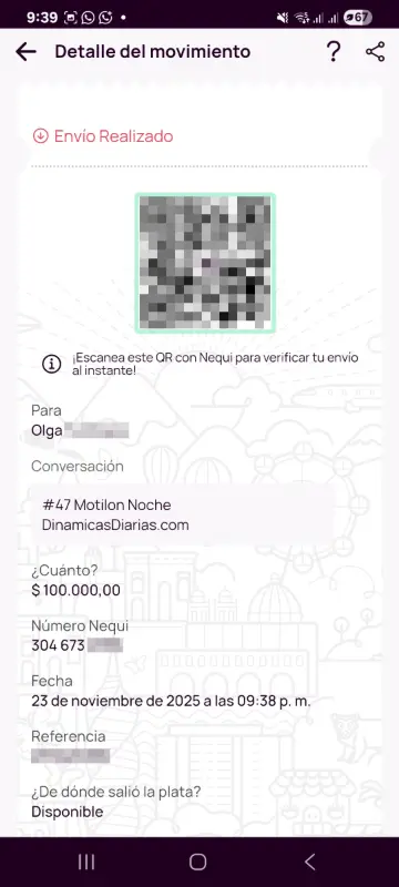 Comprobante de pago a un ganador