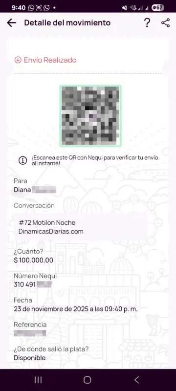 Comprobante de pago a un ganador