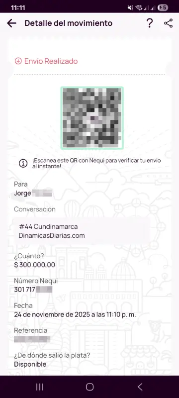 Comprobante de pago a un ganador