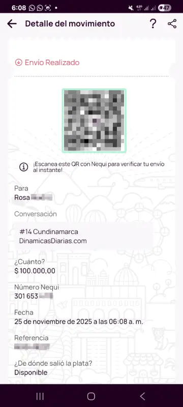 Comprobante de pago a un ganador