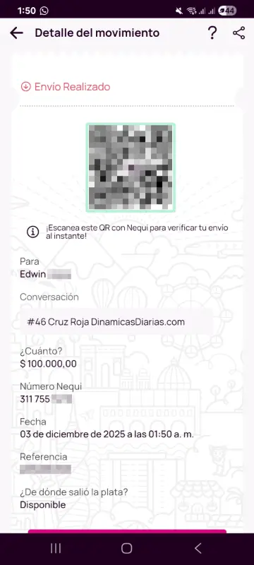 Comprobante de pago a un ganador